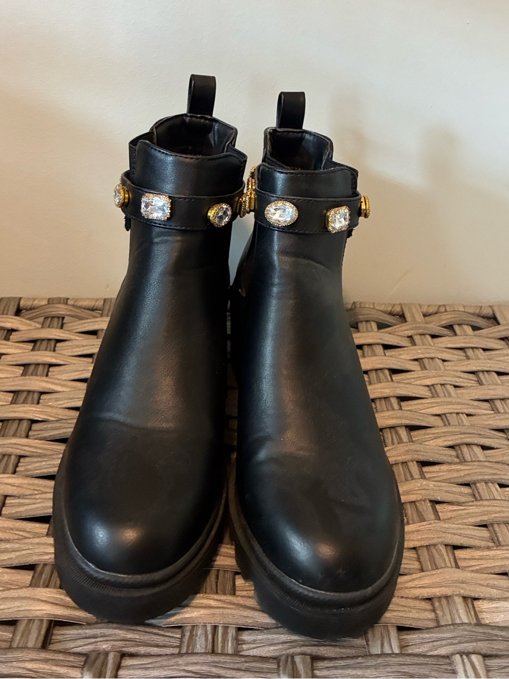 Nicole Miller Black Ankle Booties with Crystal-Accent Strap